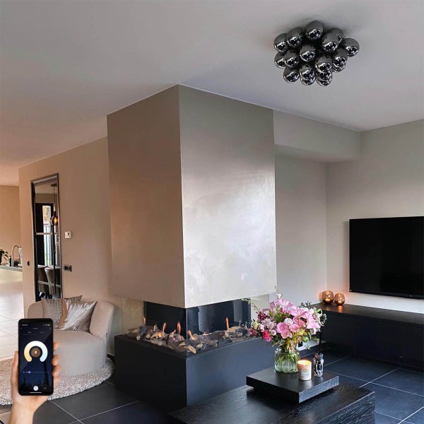 Smart Deckenleuchte schwarz mit Rauchglas inkl. 6 Wifi G9 - Uvas