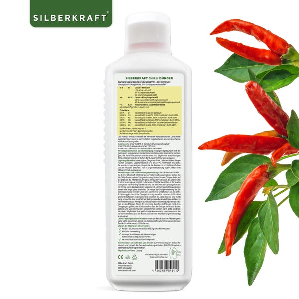 Silberkraft Chilli Dünger Flasche mit Chili Schoten