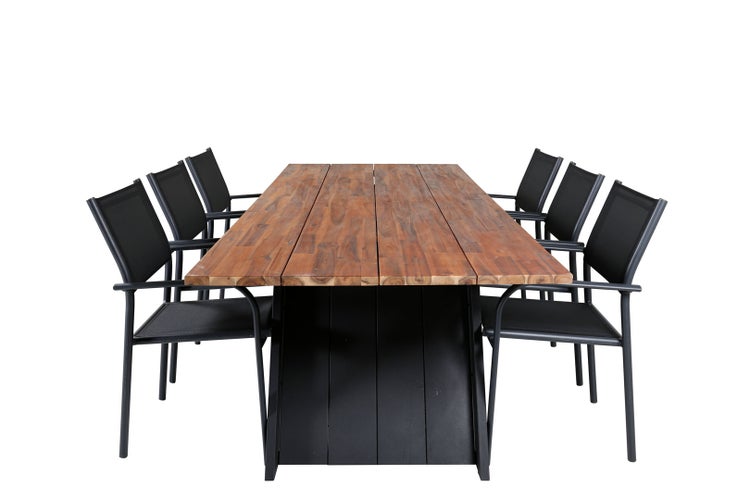 Doory Gartenset Tisch 100x250cm und 6 Stühle Santorini schwarz, natur. 100 X 250 X 75 cm