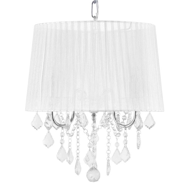 Deckenleuchte mit Stoffschirm und Kristallanhängern