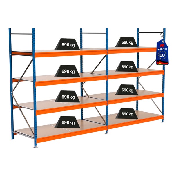 Regal mit mehreren Ebenen und hoher Traglast mit Kennzeichnung Made in EU