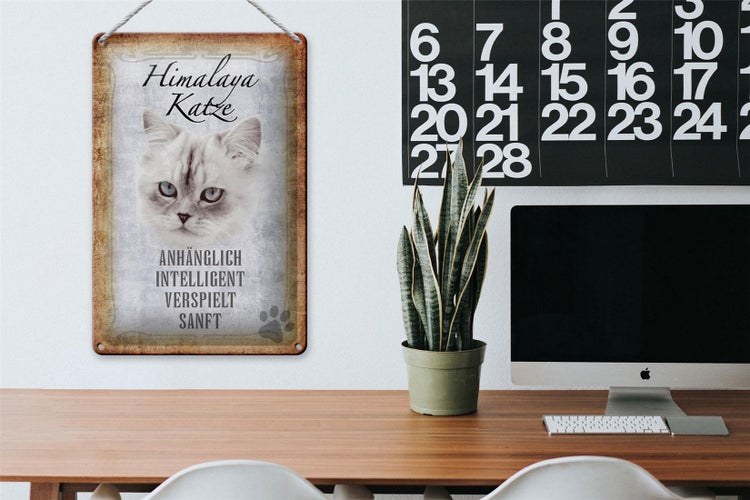 Blechschild Spruch 20x30cm Himalaya Katze sanft Schild