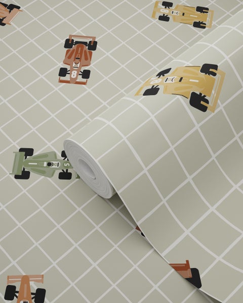 Tapete mit Formel-1-Wagen Muster und Karomuster