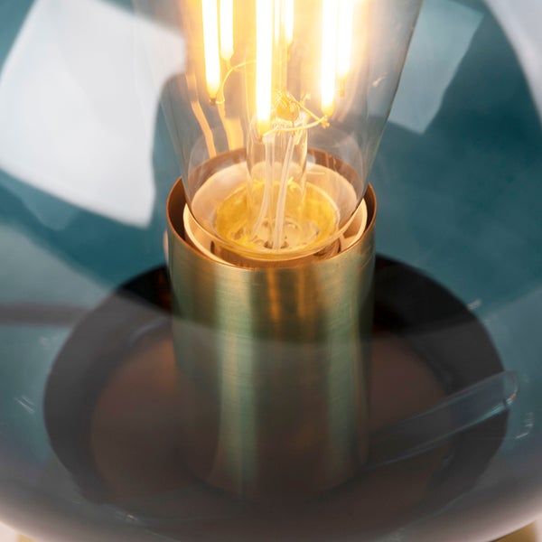Art Deco Tischlampe Messing mit blauem Glas - Pallon