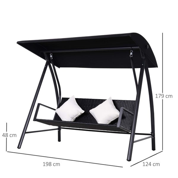 Outsunny 3-Sitzer Hollywoodschaukel, mit Kissen, belastbar bis 360kg, 198B x 124T x 179H cm, Polyrattan, Metall, Schwarz
