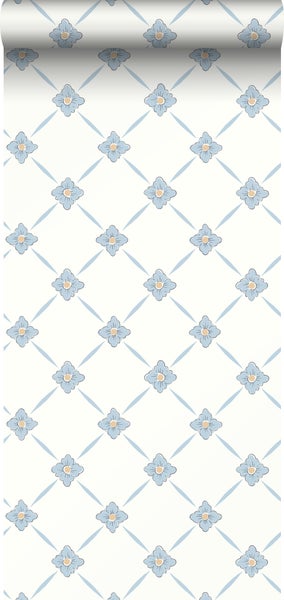 Borastapeter Tapete Fliesenmuster Blau und Beige - 53 cm x 10.05 m - 660044