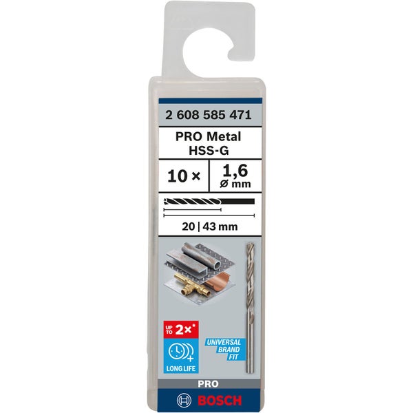 Bosch Pro Metall HSS-G Bohrer-Set, 10 Stück, 1,6 mm Durchmesser
