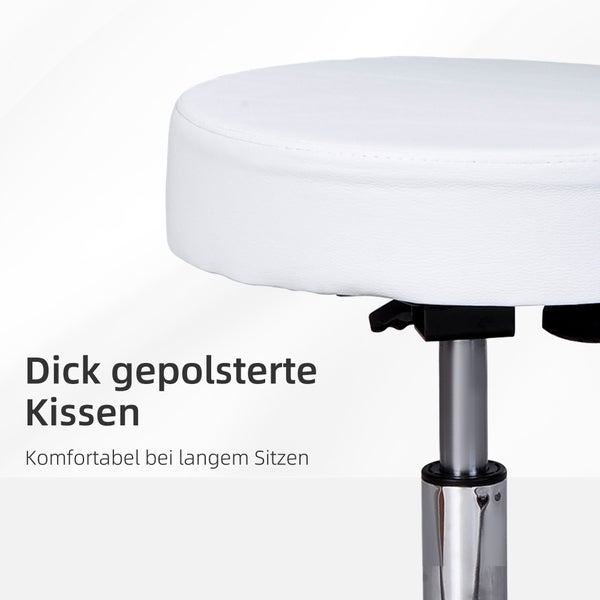 HOMCOM Arbeitshocker, Φ35 x H72-84 cm, PU, Weiß