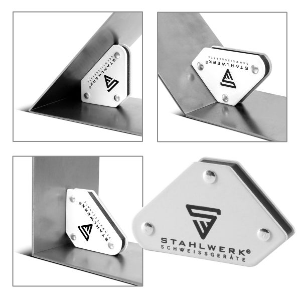 STAHLWERK Magnetwerkzeug 2er Set 45° x 90° x 135° 4 kg / 9 lbs + Masseklemme