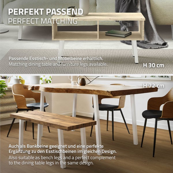 ML-Design 4er Set Tischbeine schräg H:42 cm, Weiß glänzend, aus pulverbeschichtetem Stahl, eckig, Profil 4x4 cm, I-Form, Möbelfüße Metall 96° Neigung, Tischfüße Möbelbeine für Couchtisch, Sitzbank
