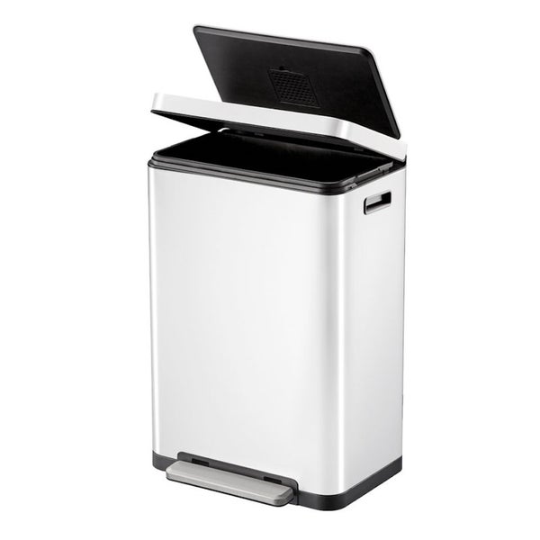 PROREGAL Stilvoller Rechteckiger Treteimer Mit Extra Breitem Pedal & Gedämpften Stay Open Deckel HxBxT 65,2 x 43,3 x 33,4 cm 45 Liter Weiß
