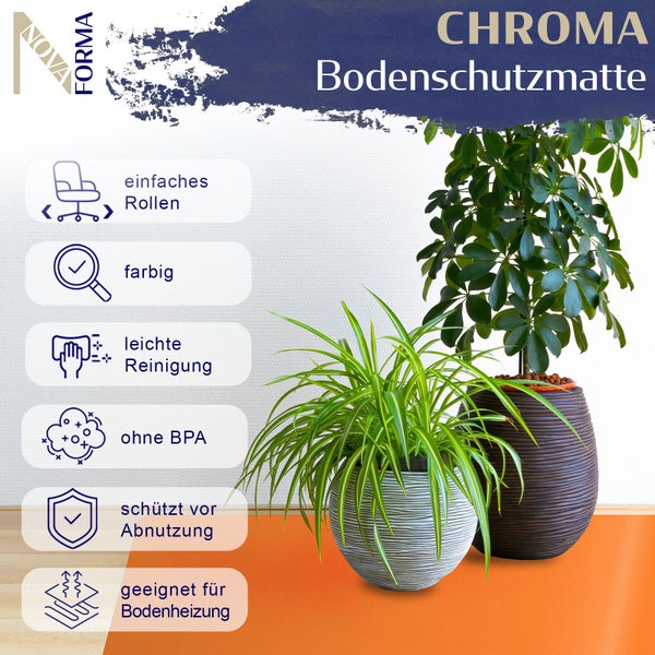 NOVA FORMA CHROMA Bodenschutzmatte für leichte Reinigung und Schutz vor Abnutzung, geeignet für Bodenheizung mit Rollfunktion.