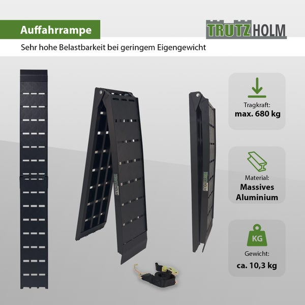 TRUTZHOLM 1 x Auffahrrampe klappbar 228cm Traglast 680kg Alu schwarz Riffelblechoptik Motorradrampe Verladerampe