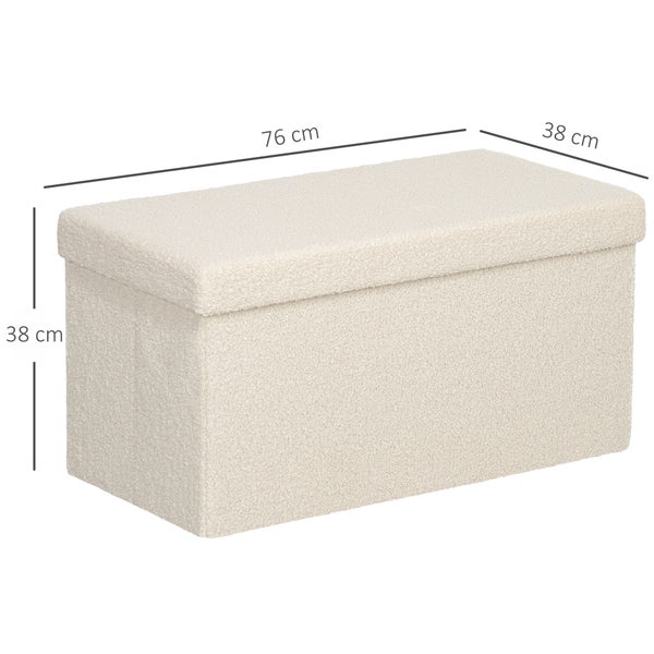 HOMCOM Sitzbank mit Stauraum faltbar Polsterbank mit Samtoptik, Sitztruhe, Truhenbank für Wohnzimmer Schlafzimmer Flur 76 x 38 x 38 cm, Cremeweiß