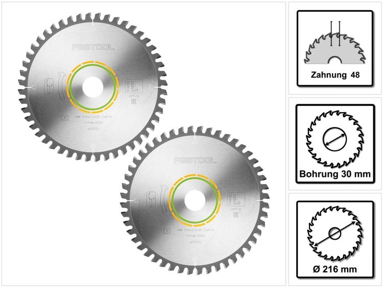 Festool Feinzahn-Sägeblatt W48 2 Stk. ( 2x 491050 ) 216 x 2,3 x 30 für SYMMETRIC SYM 70