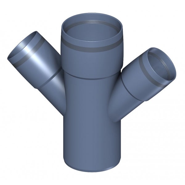 Doppelabzweig aus Kunststoff mit drei Muffen und Dichtungsringen für Abwasserleitungen.
