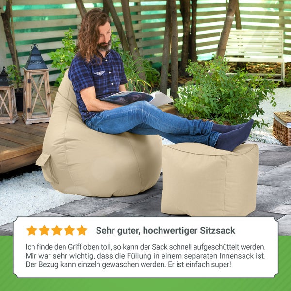 Green Bean Sitzsack mit Rückenlehne 80x70x90cm - Gaming Chair mit 230L Füllung Kuschelig Weich Waschbar - Bean Bag Bodenkissen Lounge Chair Sitzhocker Relax-Sessel Gamer Gamingstuhl Beige
