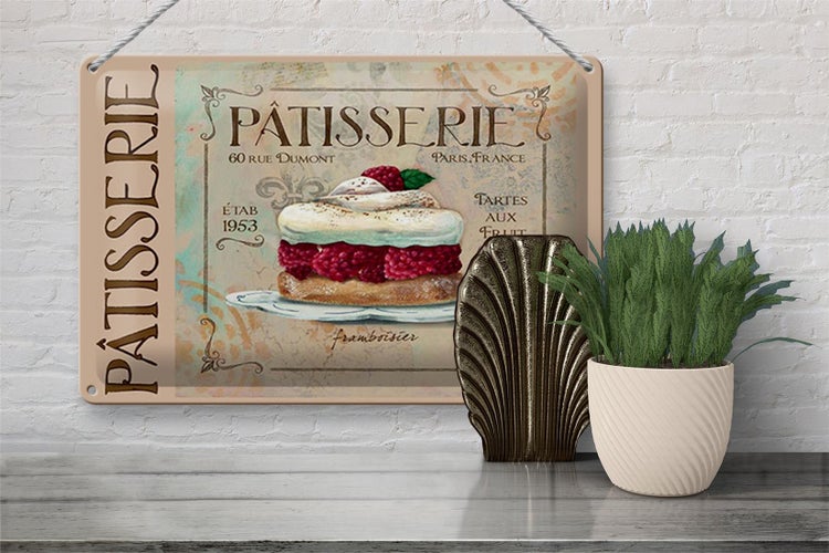 Blechschild Spruch 30x20cm Patisserie Paris Tartes Kuchen