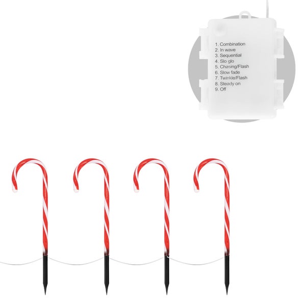 ECD Germany LED Zuckerstangen 8er Set mit 56 Warmweißen LEDs, 45cm, Rot Weiß, batteriebetrieben, Außen & Innen, Beleuchtete Gartenstäbe Weihnachtsdeko Gartenstecker Weihnachtsweg Marker Lichterkette