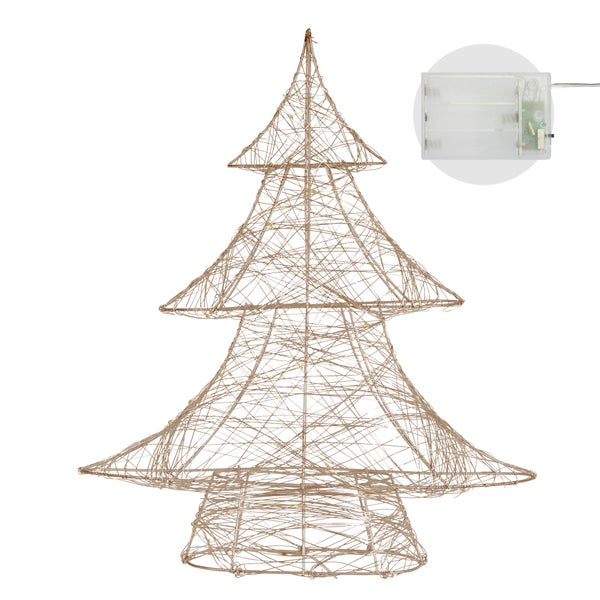 ECD Germany LED Deko Baum Weihnachten mit 30 warmweißen LEDs, 40 cm hoch, Metall, Gold, Weihnachtsbaum mit Beleuchtung & Timer, Innen, batteriebetrieben, Lichterbaum Tanne stehend Weihnachtsdeko