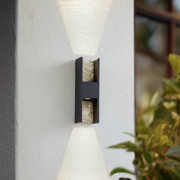 Lucande LED Wandleuchte außen Lavrin (spritzwassergeschützt (Modern) in Schwarz aus Aluminium (2 flammig, ) - Außenwandleuchten Wandlampe Led Außenlampe Outdoor für