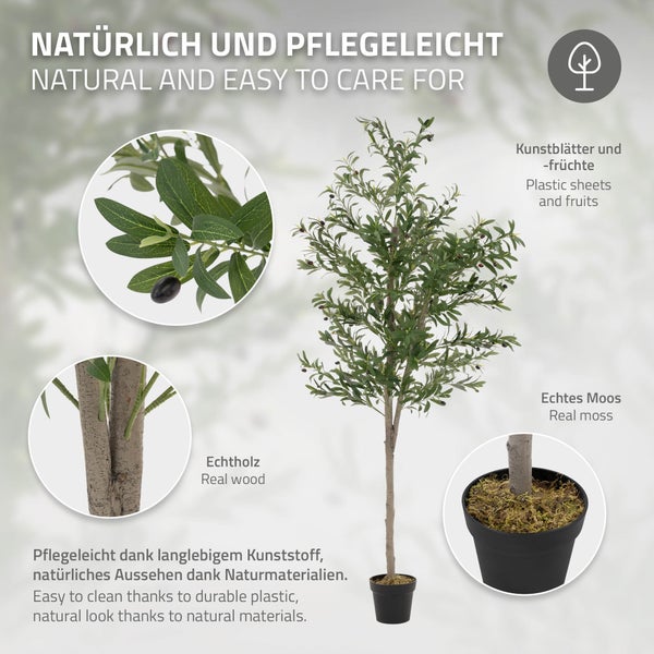 ML-Design Künstlicher Olivenbaum 210 cm, Künstliche Pflanzen groß, Kunstpflanze mit Naturholzstamm und Früchten, Fake Plastikpflanzen im Topf für Indoor Outdoor, Kunstbaum wie echt für Wohnzimmer Büro