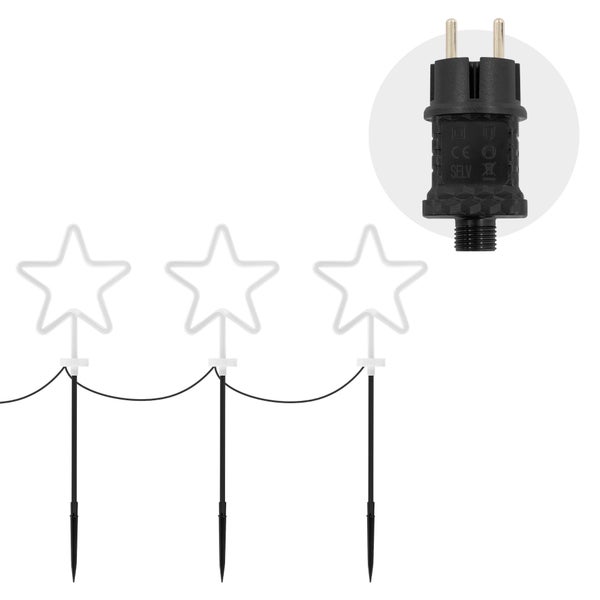 Gartenleuchte mit drei Sternen und einem Stecker