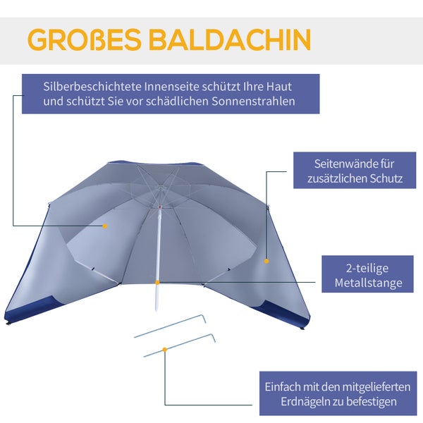 Outsunny 2 in 1 Sonnenschirm, Φ210xH222cm, Metall, Polyester mit Silberbeschichtung, Blau