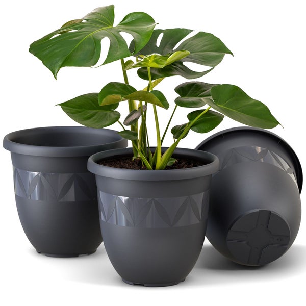Plastard Übertopf 3er-Set Ø 40 x 35 cm – Anthrazit | Stilvolle Pflanzgefäße für Haus und Garten