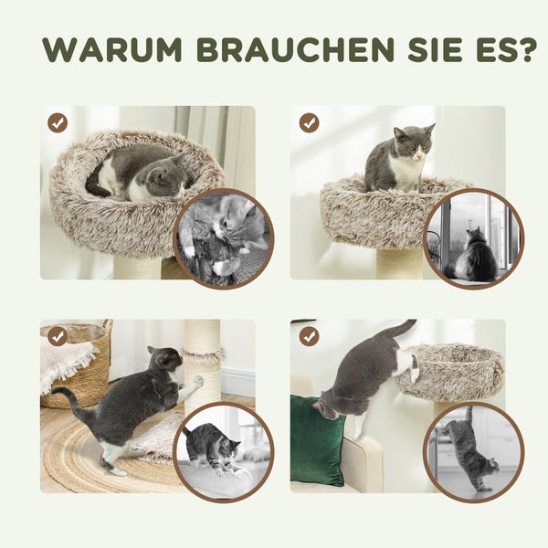 PawHut Kratzbaum 87 cm hoch Katzenbaum mit Bett, dick Stamm, Katzenkratzbaum mit Sisal-Kratzsäulen, für Katzen bis 6 kg, Indoor, Braun