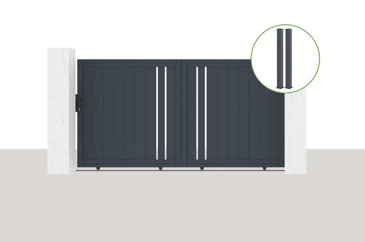 Schiebetor 3x1,6m GIONA + 2 EIFEL-Pfosten H.190cm Grau