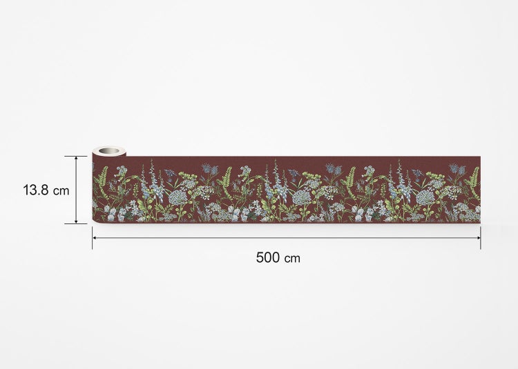 Tapetenbordüre mit Blumenmuster, 13,8 Zentimeter hoch und 500 Zentimeter lang.