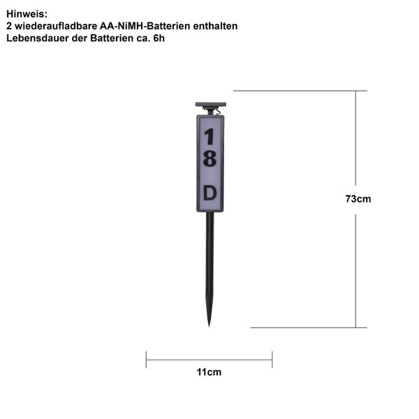 Solar Hausnummer ,Pathy mit LED Beleuchtung, Ziffern und Buchstaben, Lichtsensor, warmweiß, 73cm