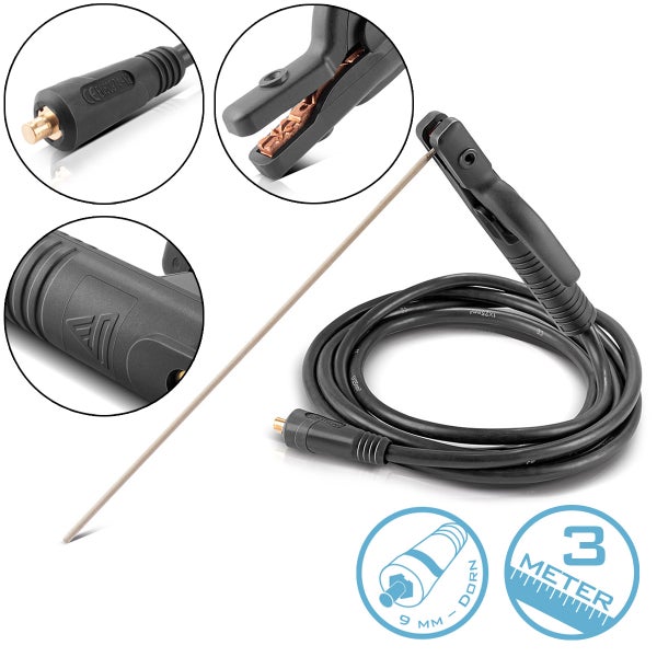 STAHLWERK MMA ARC Elektrodenhalter 200 A mit 3 m Schweißkabel 25 mm² 9 mm Dorn