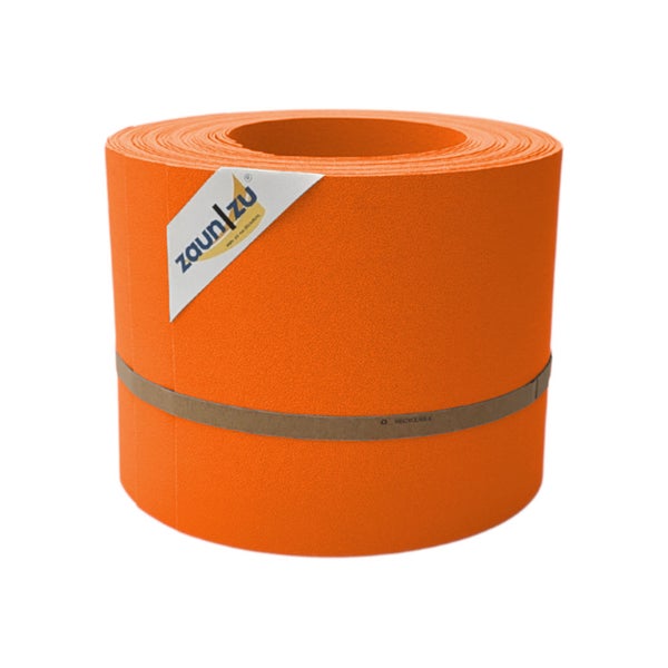 Eine Rolle Zaunblende als Sichtschutz aus Kunststoff mit Zaun zu Logo
