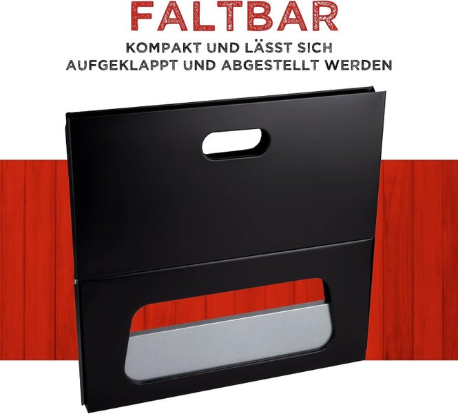 RESCH 502601 mobiler Holzkohle Grill klappbar Schwarz, Edelstahl Tischgrill tragbar, Holzkohlegrill ideal für unterwegs, 46x28x36 cm
