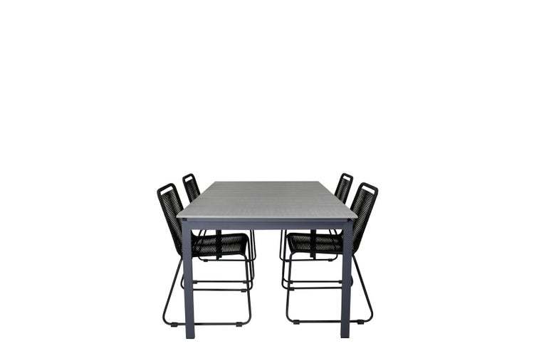 Levels Gartenset Tisch 100x160/240cm und 4 Stühle stabel Lindos schwarz, grau. 100 X 160 X 75 cm