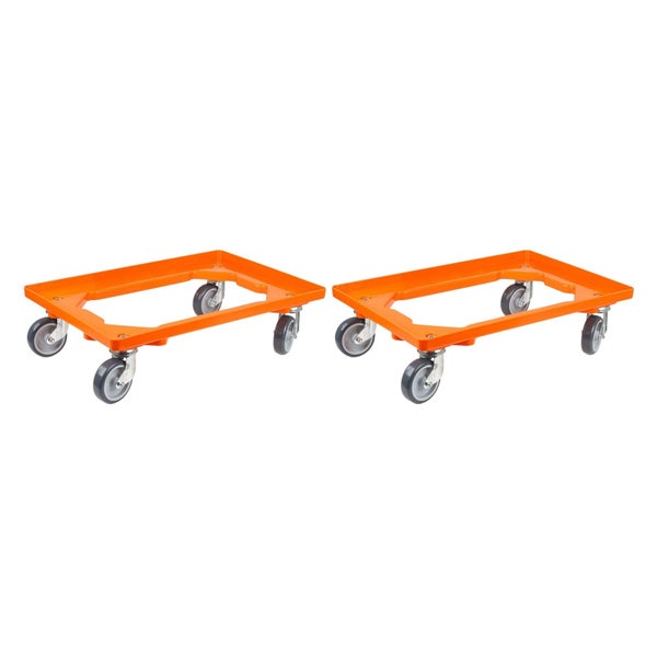 PROREGAL SparSet 2x Transportroller für Euroboxen 60 x 40 cm mit Gummiräder Orange Offenes Deck 2 Lenkrollen und 2 Bremsrollen Traglast 300 kg