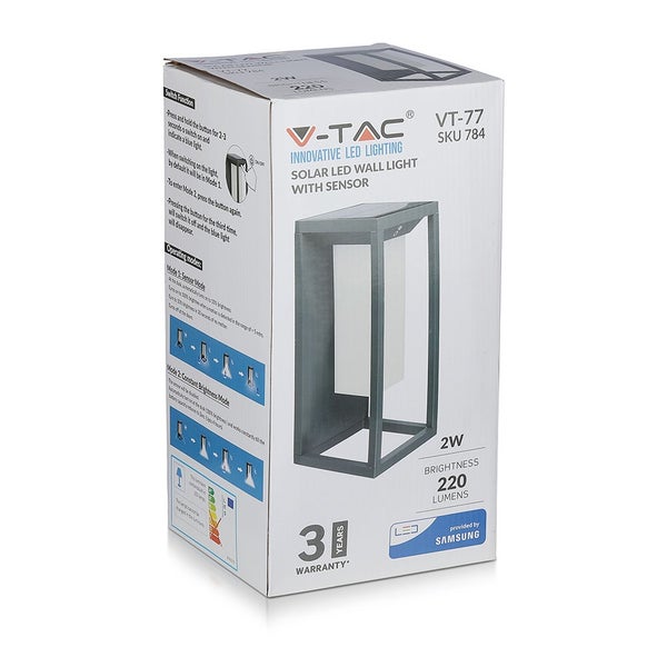 Verpackung einer V-TAC Solar LED Wandleuchte mit Sensor