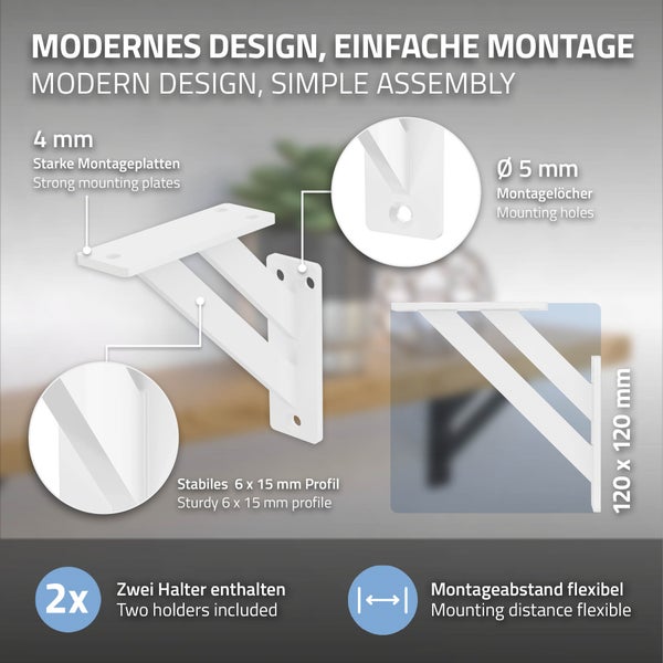 ML-Design 4 Stück Regalhalterung 120x120 mm, Weiß, Aluminium, Schwebende Regalhalterungen, Regalwinkel, Wandhalterung für Regalbrett, Regalträger für Wandmontage, Wandregal Wandkonsole Regalstütze