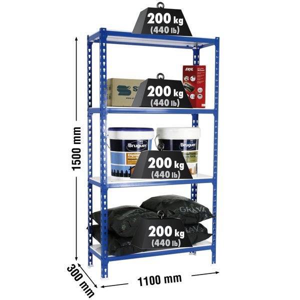 Schwerlastregal MID METAL SHARK | HxBxT 150x110x30cm | Fachlast 200kg | Blau-Weiß