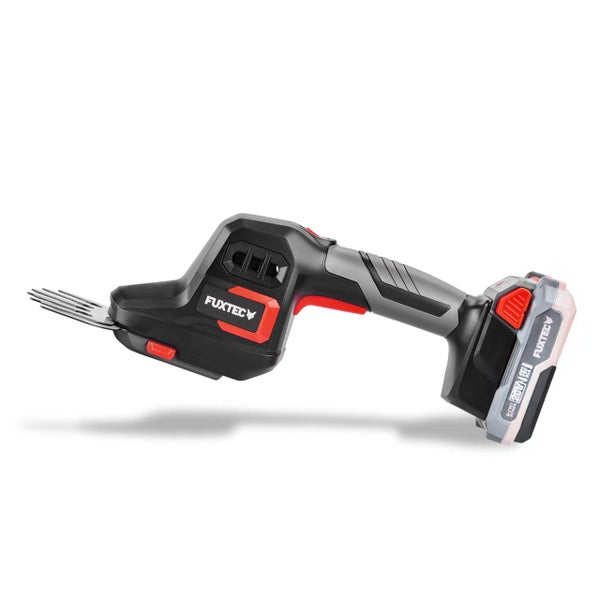 Fuxtec Akku-Gras- und Strauchschere mit 20 Volt Akku für die Gartenpflege.