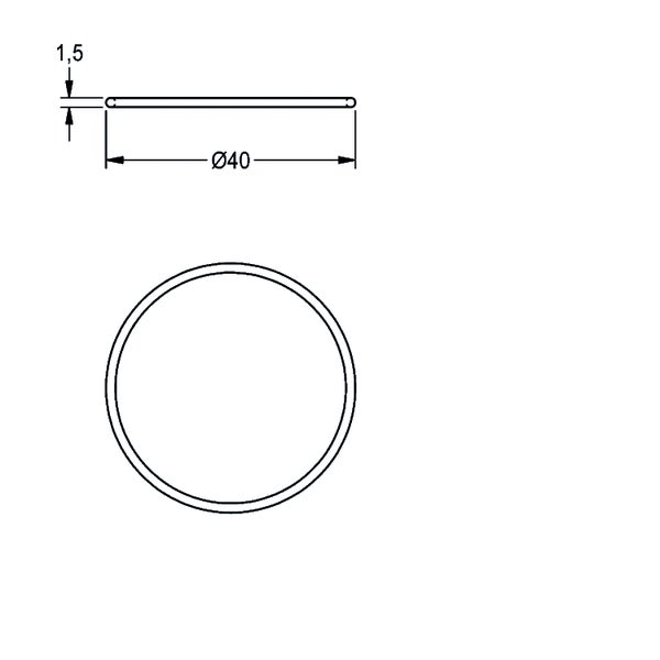 Technische Zeichnung eines O-Rings mit einem Durchmesser von 40 Millimetern und einer Dicke von 1,5 Millimetern.