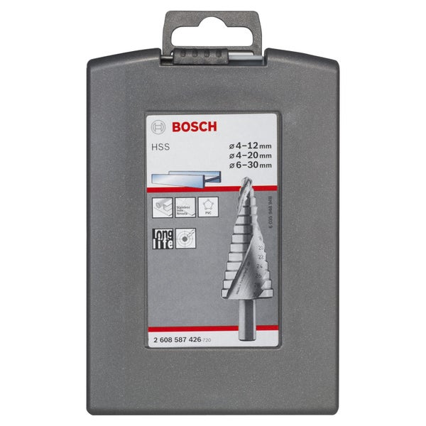 Bosch Stufenbohrer HSS-Set, 3tlg., 4 - 12 mm, 4 - 20 mm, 6 -30 mm - 2608587426