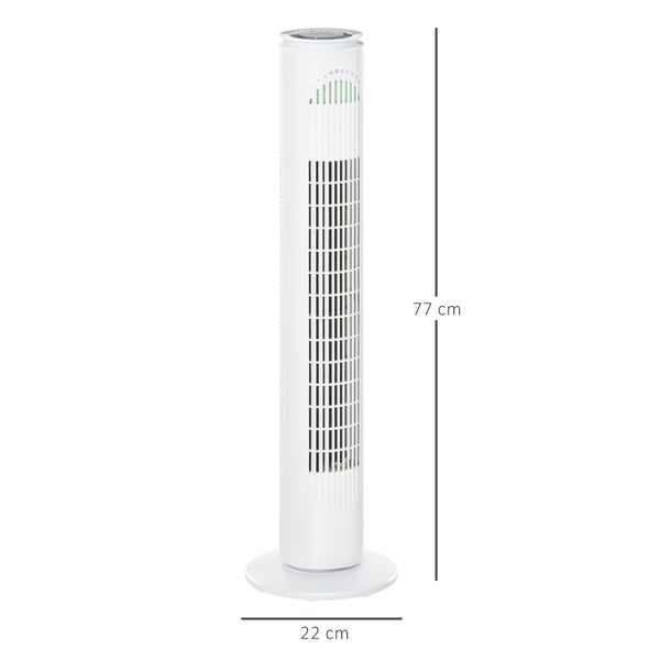 HOMCOM Turmventilator mit Fernsteuerung 70° Oszillierender Standventilator 77cm Säulenventilator 45 W 3 Modi & 3 Geschwindigkeiten ABS-Kunststoff Weiß