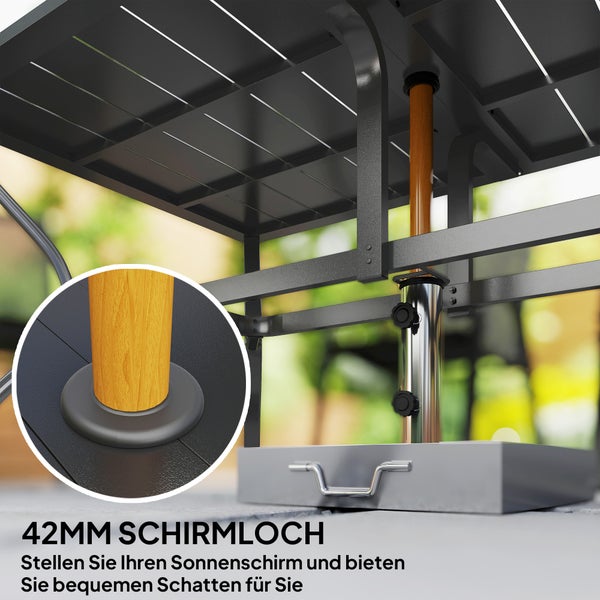 Outsunny Gartentisch Stahl 150x90 cm Wetterfest Balkontisch mit Schirmloch, Lamellen-Design Buffettisch Campingtisch für 6 Personen Terrassentisch Outdoor Esstisch für Garten, Terrasse Balkon Schwarz