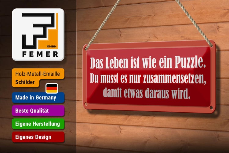 Blechschild Spruch 27x10cm Leben ist wie Puzzle Dekoration