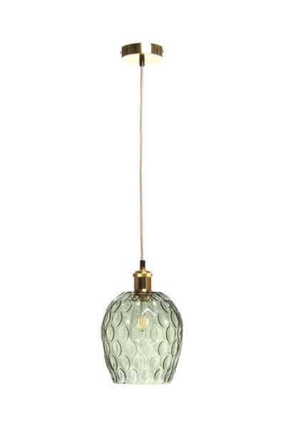 Vintage Glaslampe Grün, Hängelampe Retro Glaskugellampe 27 cm | Wohnzimmer Esszimmer Leuchte