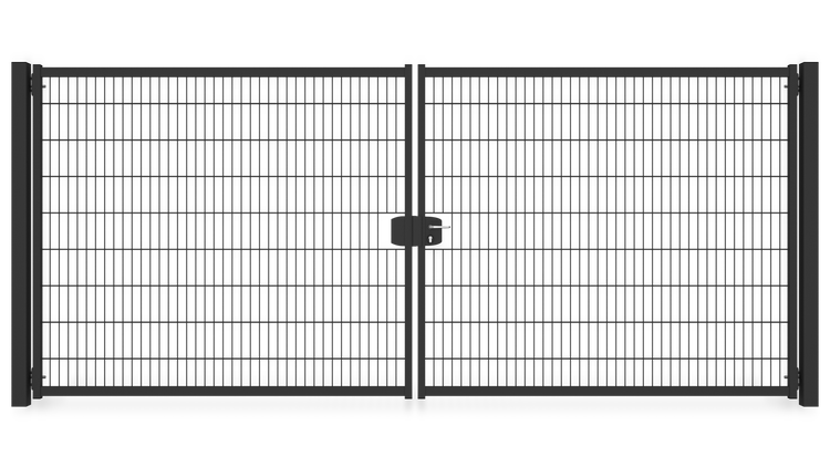 Gartentor ZAUNGURU BASIC-Line Berlin aus Metall, Höhe: 183cm, Breite: 441cm, 2-flügelig inkl. Pfosten, Schloss und Zubehör, Feuerverzinkt und zusätzlich in RAL 7016 Anthrazitgrau pulverbeschichtet