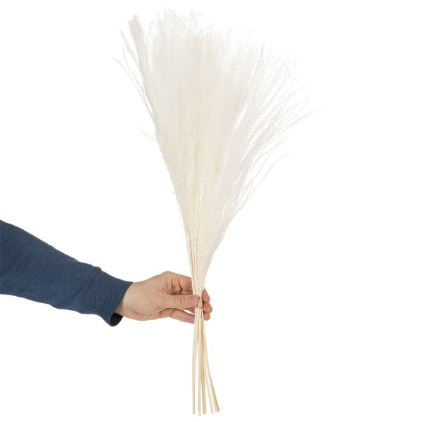 Eine Hand hält einen Strauß Pampasgras.